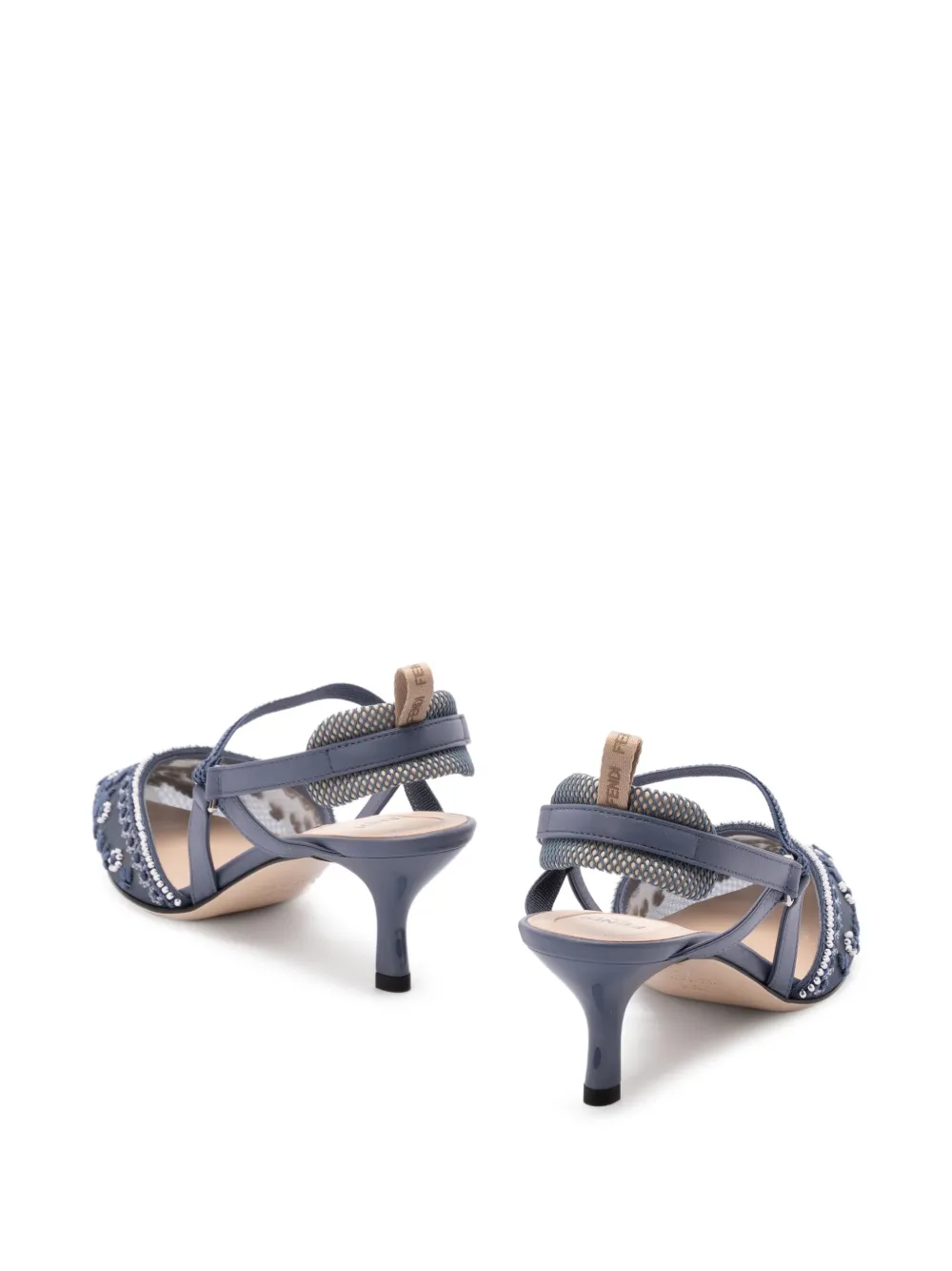 FENDI embroidered slingback pumps Blue