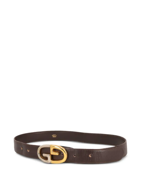Gucci Brown Leather Belt with Gold Interlocking G Buckle Belt with Interlocking G buckle in sand GG canvas | GUCCI® US main image 4