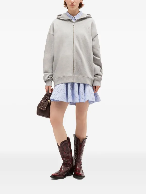 【GANNI】OVERSIZED ZIP HOODIE 即日発送 GANNI Teddy Zip Hooded Jacket | Grey | FARFETCH