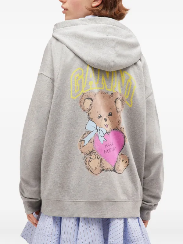 【GANNI】OVERSIZED ZIP HOODIE 即日発送 GANNI Teddy Zip Hooded Jacket | Grey | FARFETCH