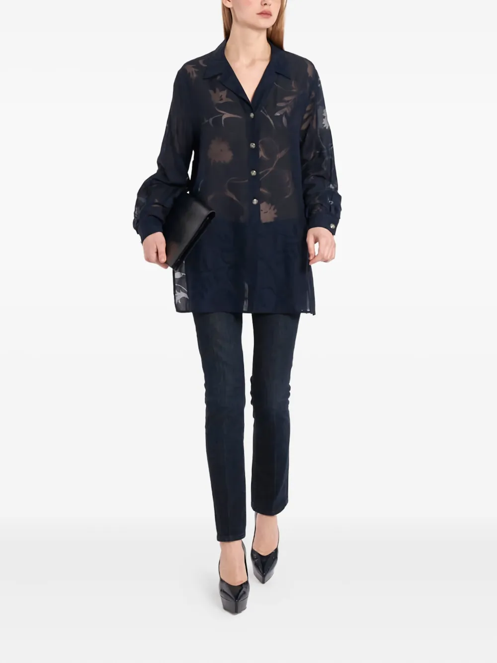 Escada Pre-Owned 1990s floral-jacquard shirt | Blue | Image 1