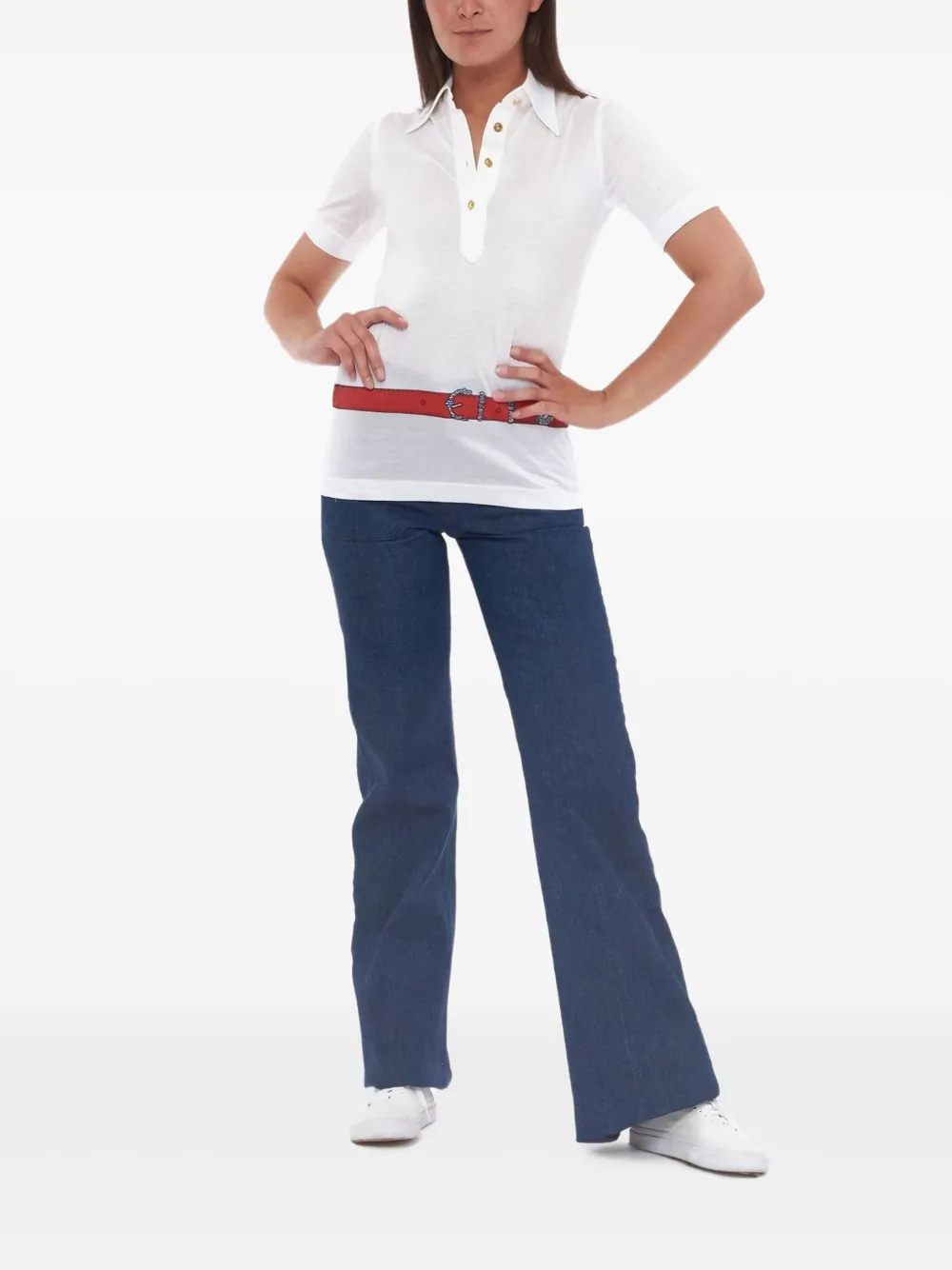 Versace Pre-Owned 1970s Belt-Print polo top | Polo Tops | Image 2