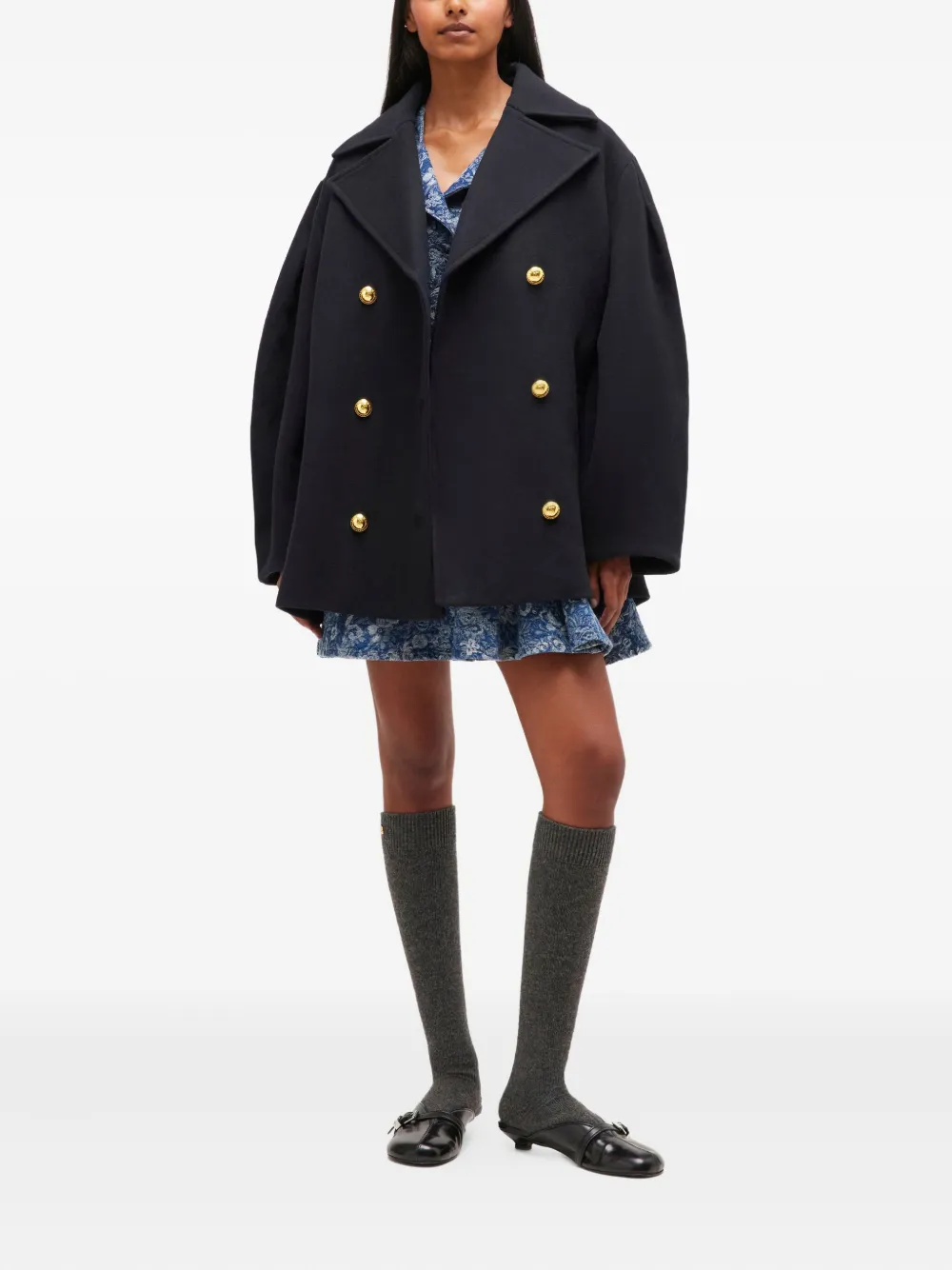 GANNI Jas met dubbele rij knopen en ballonmouwen Blauw