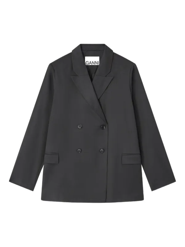 Ganni Calendered Double-breasted Blazer in Grey