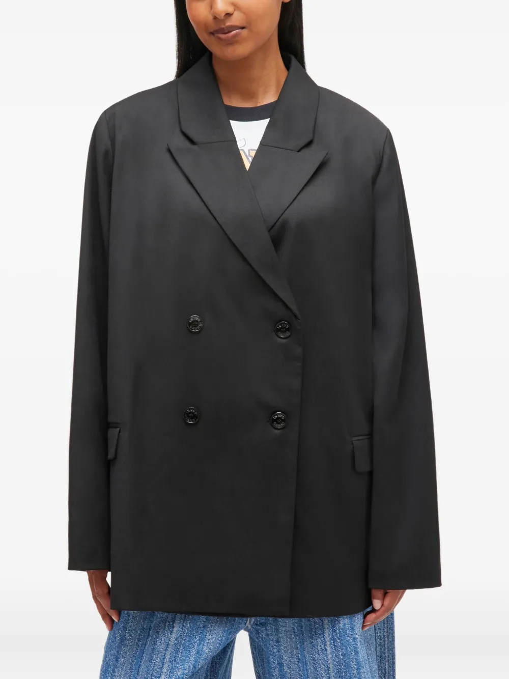 GANNI Calendered blazer met dubbele rij knopen Grijs