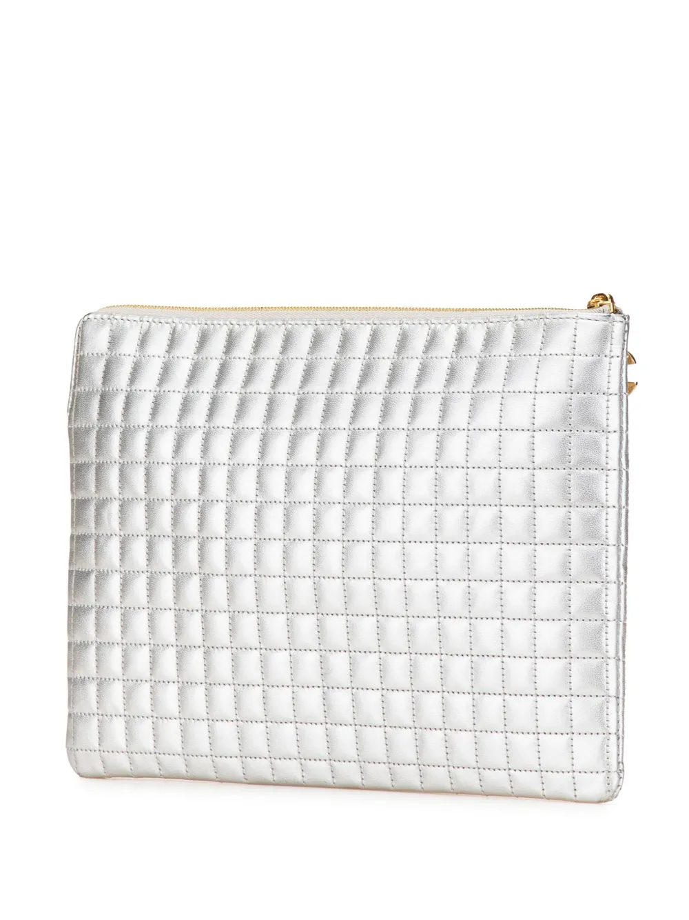 Pre-owned Celine 2018 Quilted Metallic Calfskin C Charm Pouch Clutch Bag