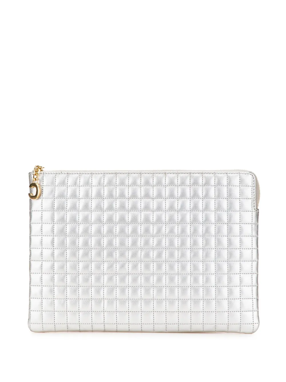Céline Pre-Owned 2018 gesteppte Metallic Clutch aus Kalbsleder mit C-Anhänger | Silber | Image 1