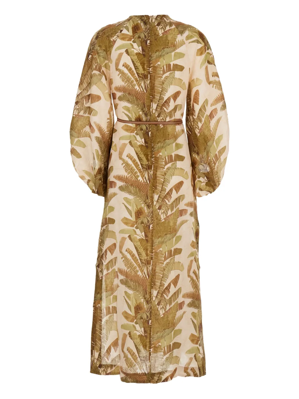 ZIMMERMANN Ascension midi-jurk met bladerprint Beige