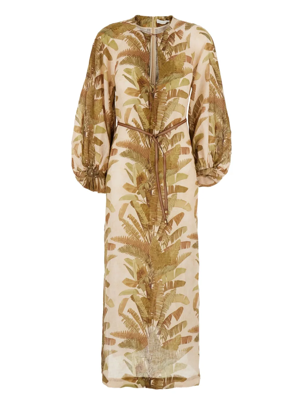 ZIMMERMANN Ascension leaf-print midi dress - Beige