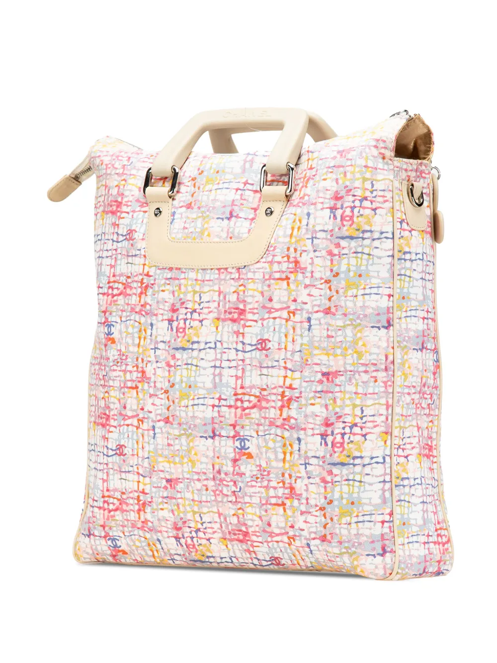 Pre-owned Chanel 2004-2005 Printed Canvas Clover Watercolor Tote Satchel