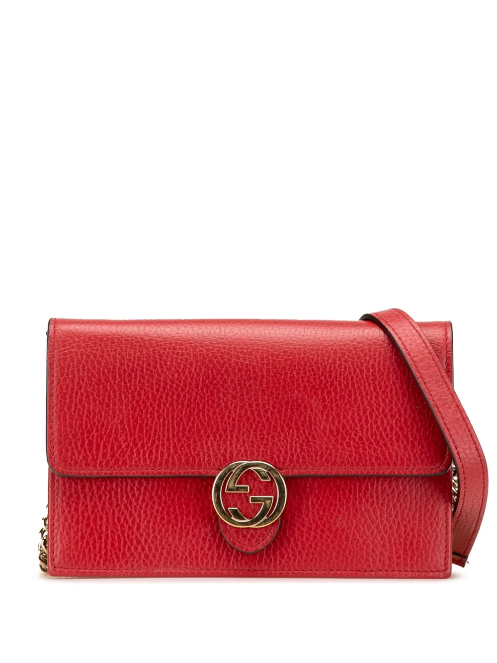 Pre-owned Gucci 2000-2015 Leather Interlocking G Dollar Wallet On Chain Crossbody Bag