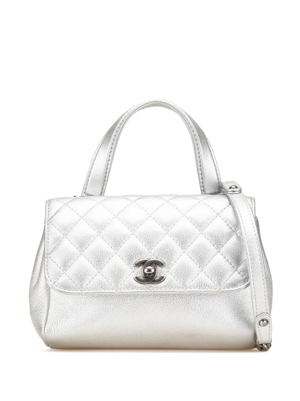 CHANEL Pre-Owned 2016-2017 Quilted Metallic Calfskin Pilot Essentials Double Sided Flap satchel | Silver | Image 1