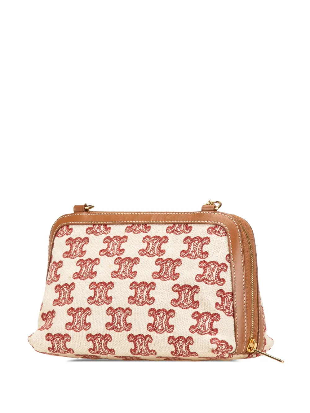 Pre-owned Celine 2020 Triomphe Embroidered Canvas Clutch On Chain Crossbody Bag