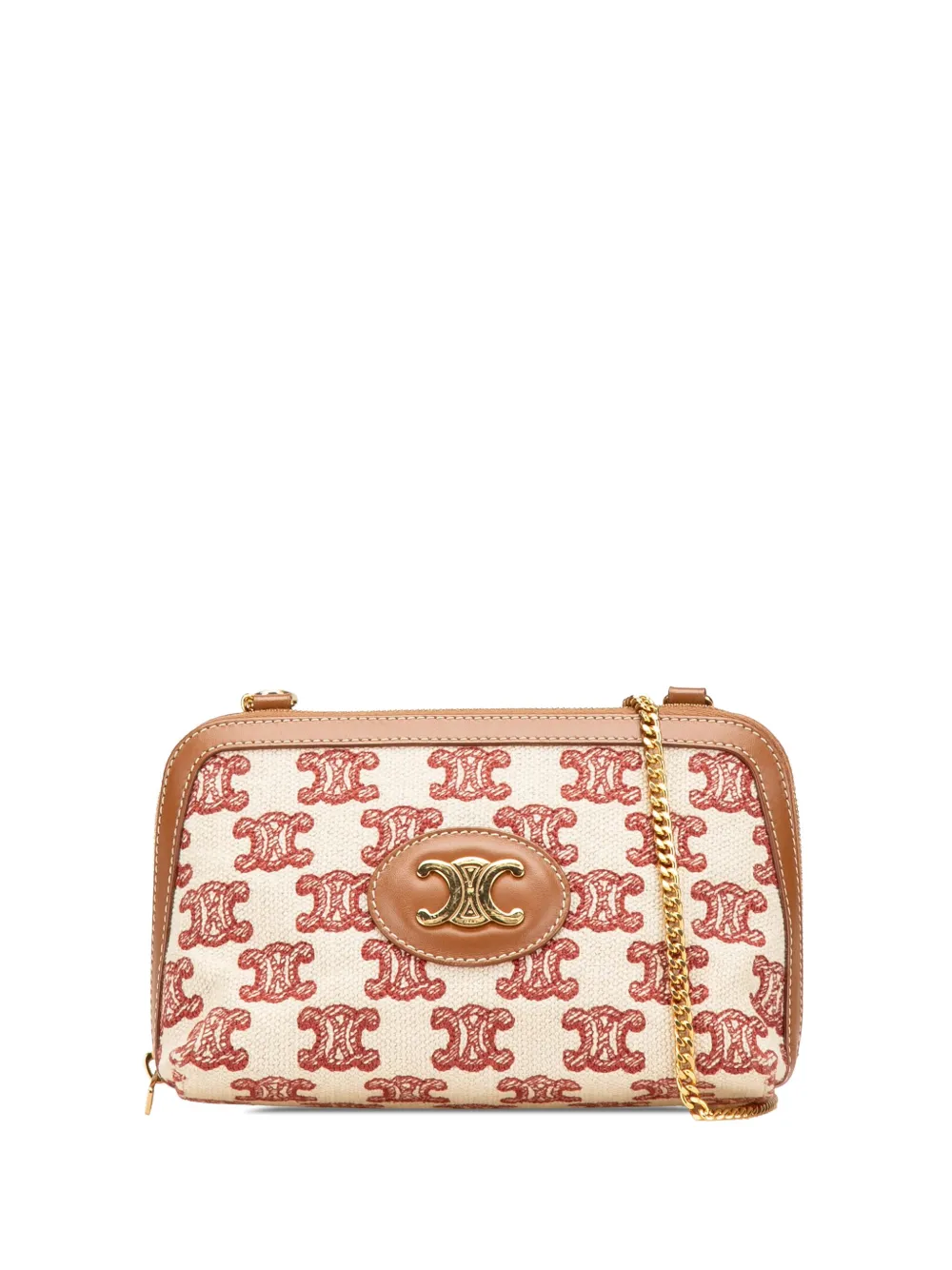 Céline Pre-Owned 2020 Triomphe Embroidered Canvas Clutch On Chain crossbody bag | Brown | Image 1