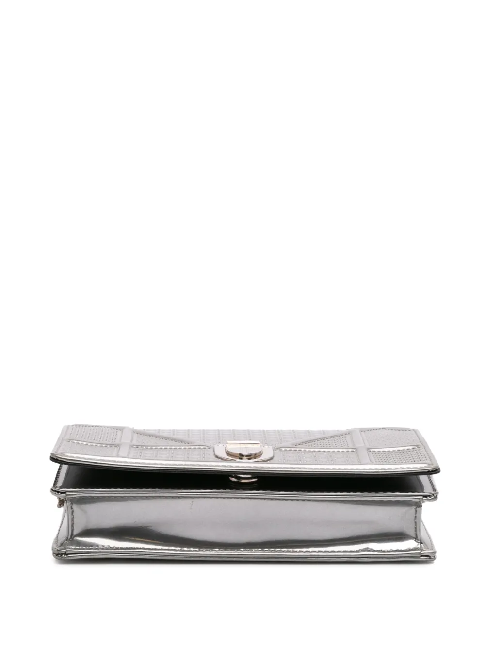 Pre-owned Dior 2017 Metallic Patent Microcannage Ama Wallet On Chain Crossbody Bag