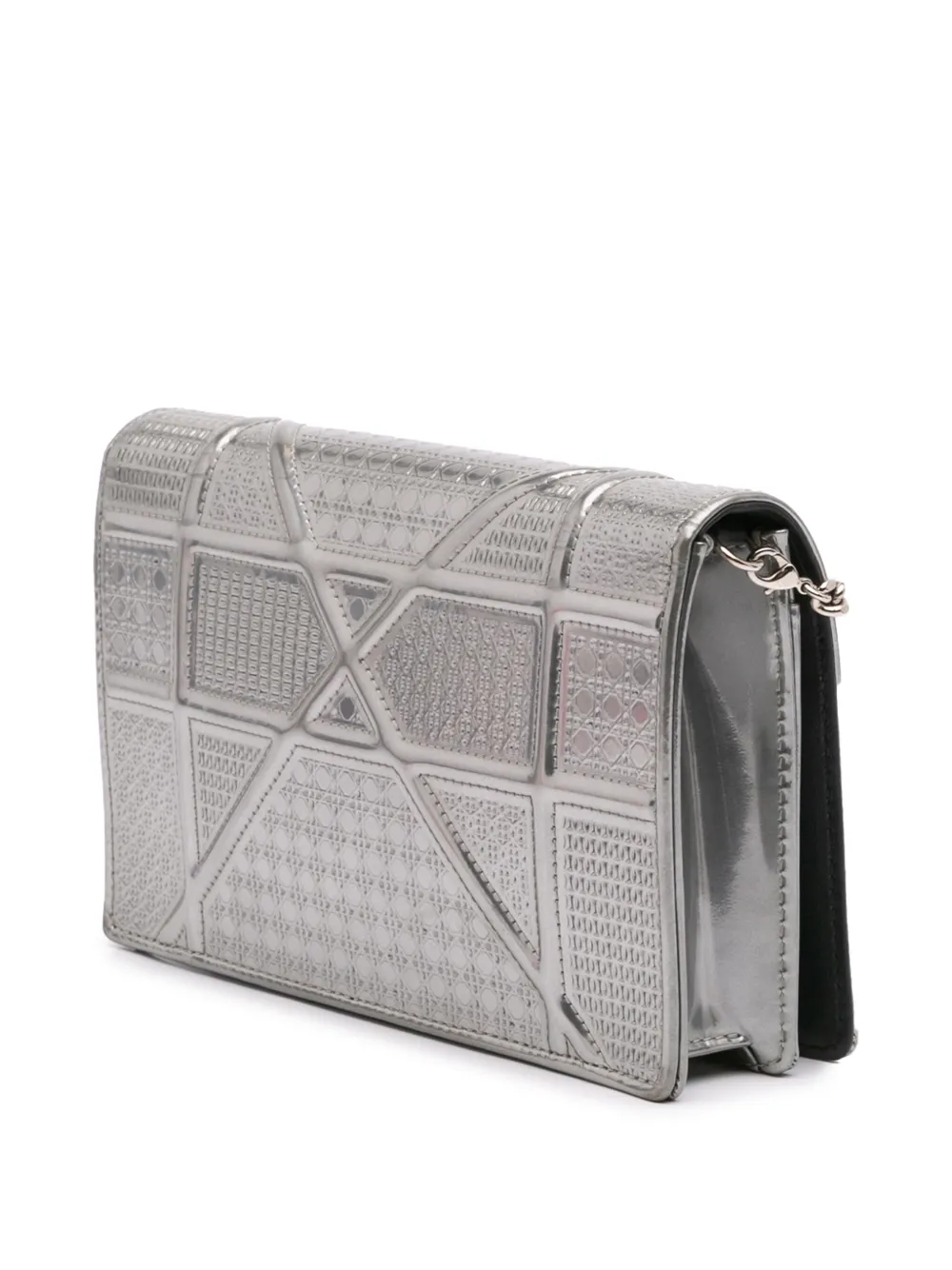 Pre-owned Dior 2017 Metallic Patent Microcannage Ama Wallet On Chain Crossbody Bag
