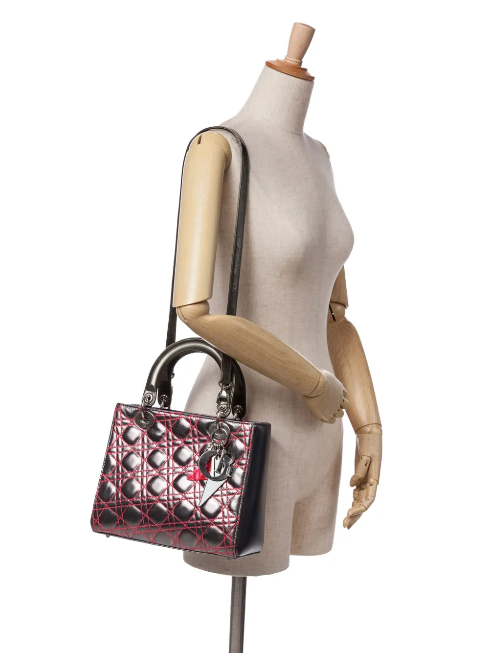 Pre-owned Dior 2011 Anselm Reyle Medium Metallic Lambskin Cannage Lady Satchel