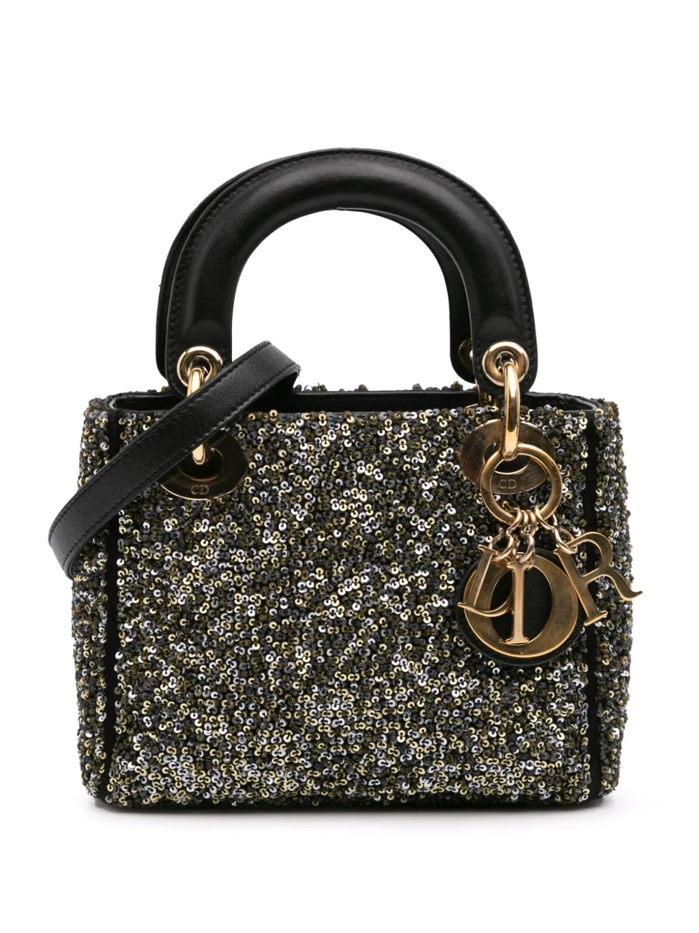 Christian Dior Pre-Owned 2014 ミニ サテン シークイン エンブロイダリー レディ ディオール サッチェルバッグ Christian Dior Pre-Owned 2014 ミニ サテン シークイン エンブロイダリー レディ ディオール サッチェルバッグ