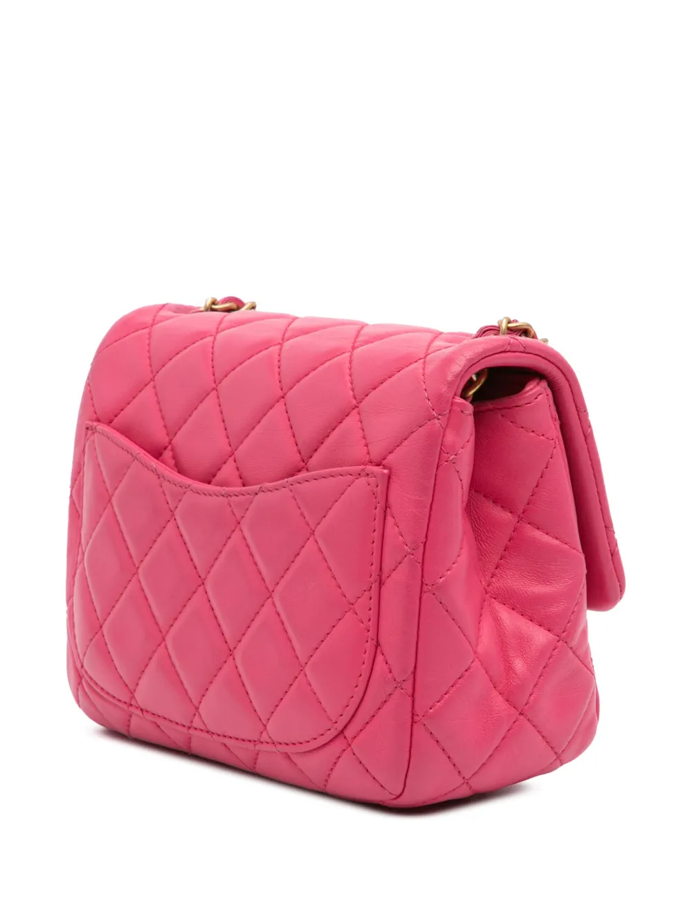 Pre-owned Chanel 2020 Mini Square Classic Lambskin Pearl Crush Single Flap Crossbody Bag