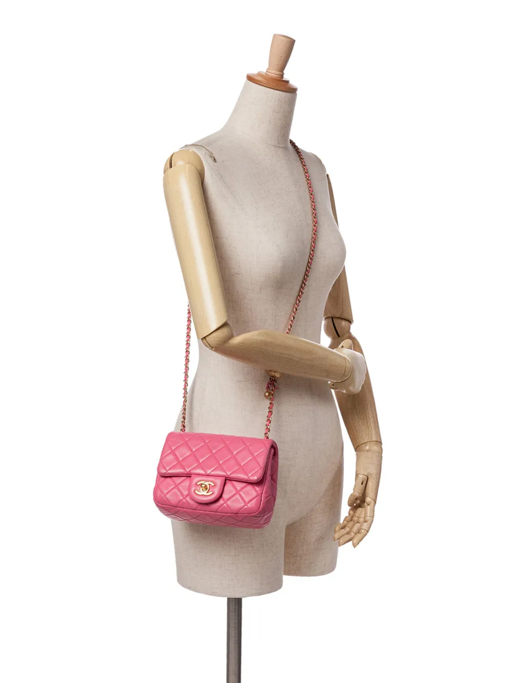 CHANEL Pre-Owned 2020 Mini Square Classic Lambskin Pearl Crush Single Flap crossbody bag | Pre-Owned | Image 2