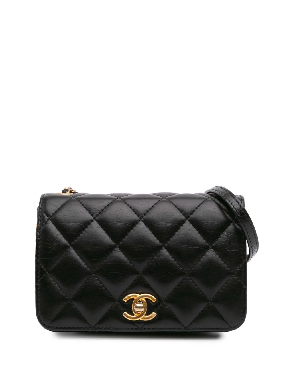 CHANEL Pre-Owned 2019 ミニ ココマーク マトラッセ ラムスキン フルフラップ ショルダーバッグ - ブラック CHANEL Pre-Owned 2019 ミニ ココマーク マトラッセ ラムスキン フルフラップ ショルダーバッグ - ブラック