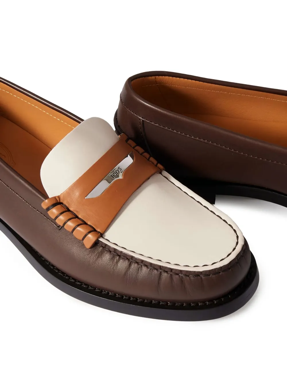 Tod's leather two-tone loafers Brown