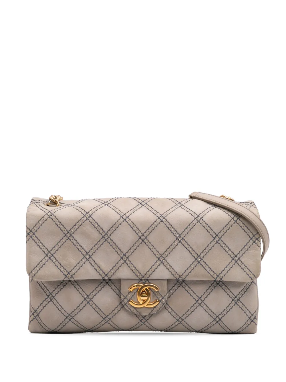 CHANEL Pre-Owned 2014 ジャンボ マトラッセ カーフスキン トリプルステッチ フラップ ショルダーバッグ - グレー CHANEL Pre-Owned 2014 ジャンボ マトラッセ カーフスキン トリプルステッチ フラップ ショルダーバッグ - グレー