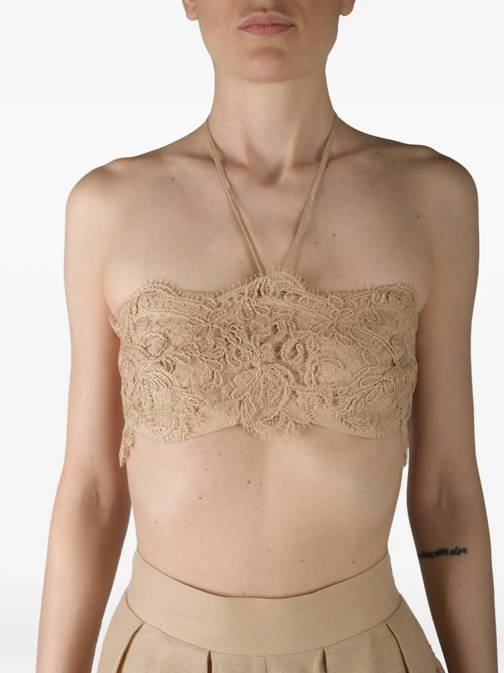 Ermanno Scervino Top met afwerking van kant Beige