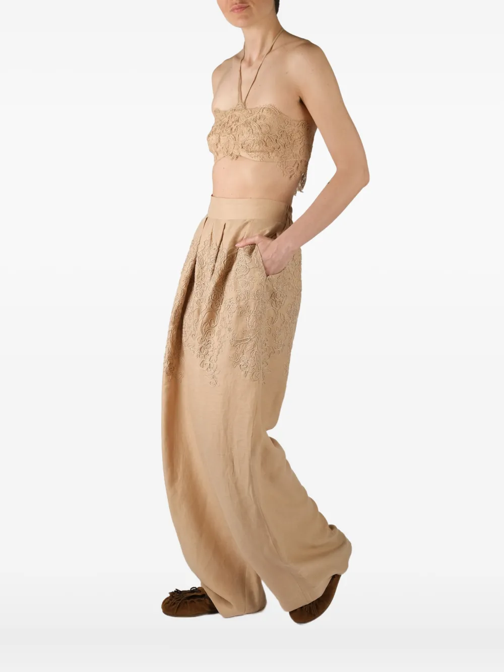 Ermanno Scervino Top met afwerking van kant Beige