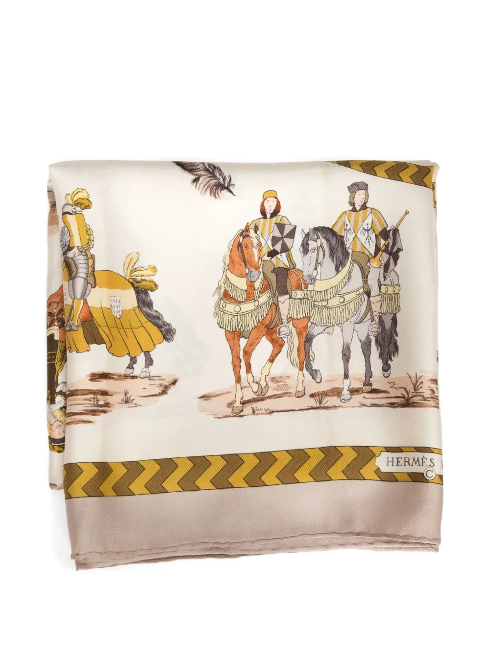 Pre-owned Hermes 1960s Tournois Et Carrousels Silk Scarf