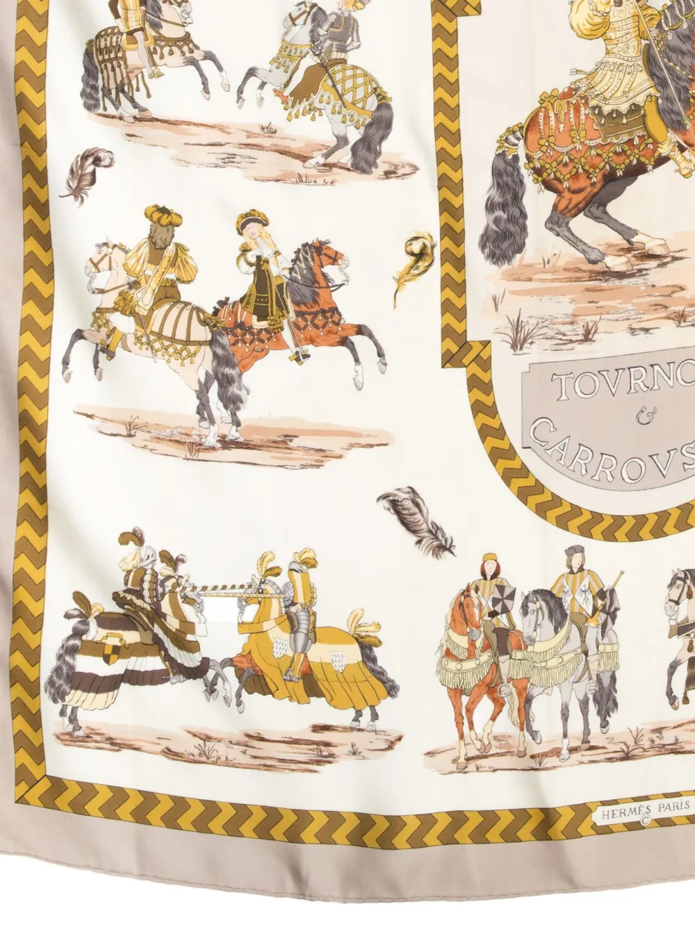 Pre-owned Hermes 1960s Tournois Et Carrousels Silk Scarf