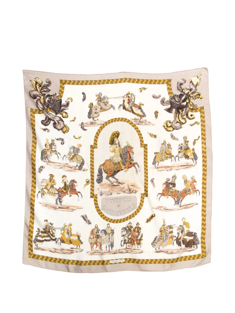 Pre-owned Hermes 1960s Tournois Et Carrousels Silk Scarf