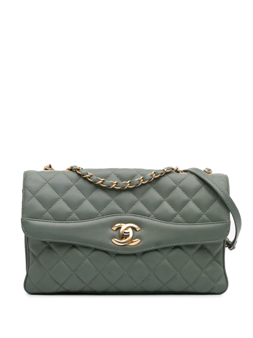 CHANEL Pre-Owned 2018 ラージ マトラッセ ラムスキン デイリーコンパニオン フラップ ショルダーバッグ - グリーン CHANEL Pre-Owned 2018 ラージ マトラッセ ラムスキン デイリーコンパニオン フラップ ショルダーバッグ - グリーン
