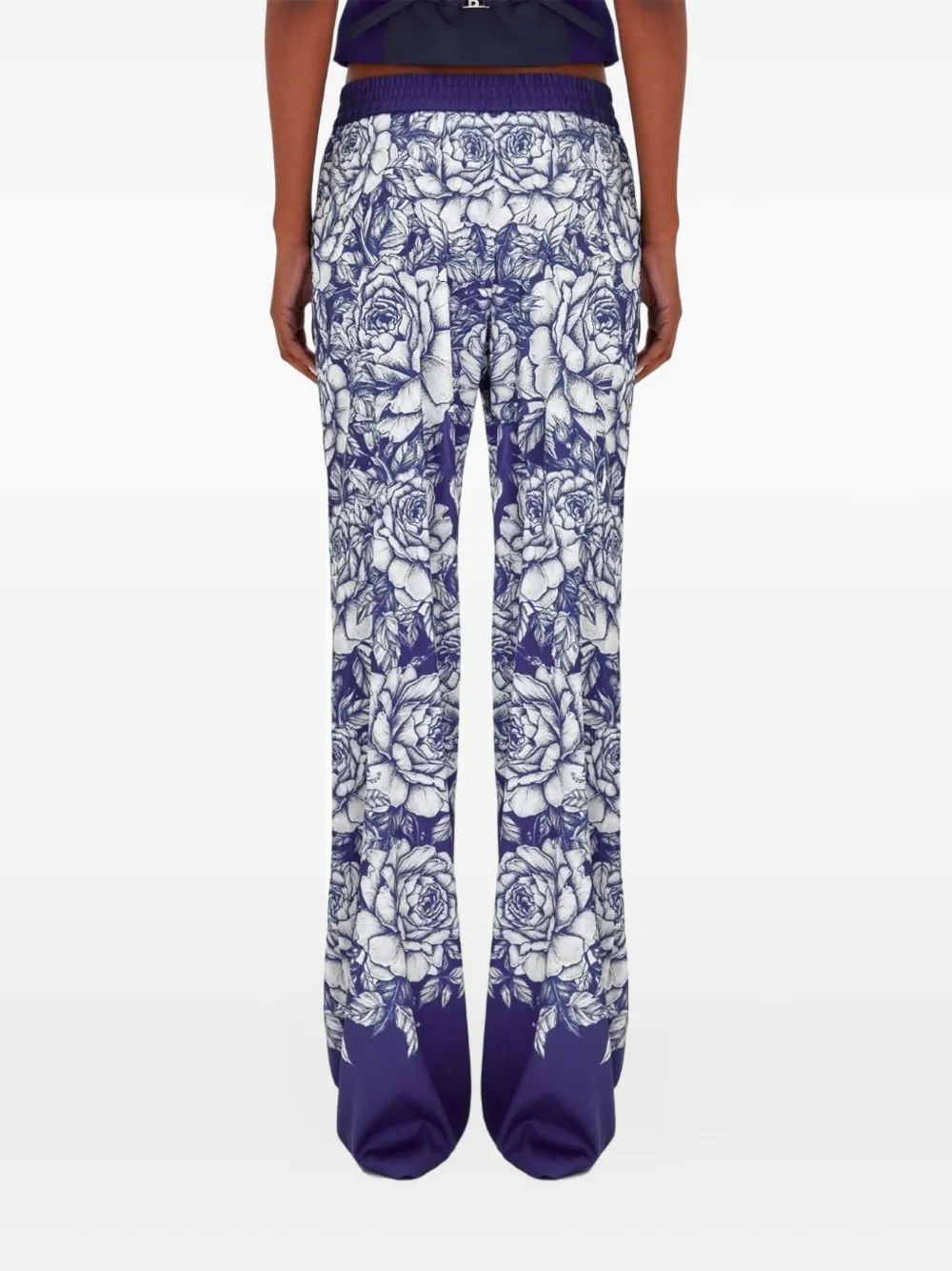 Blugirl Broek met elastische taille en roosprint Blauw