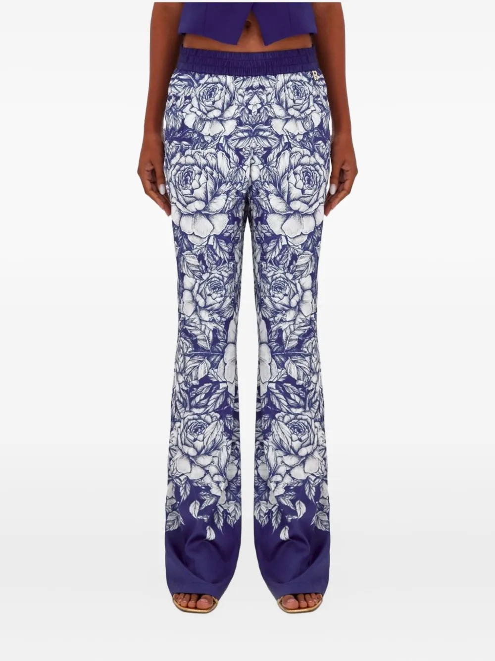 Blugirl Broek met elastische taille en roosprint Blauw