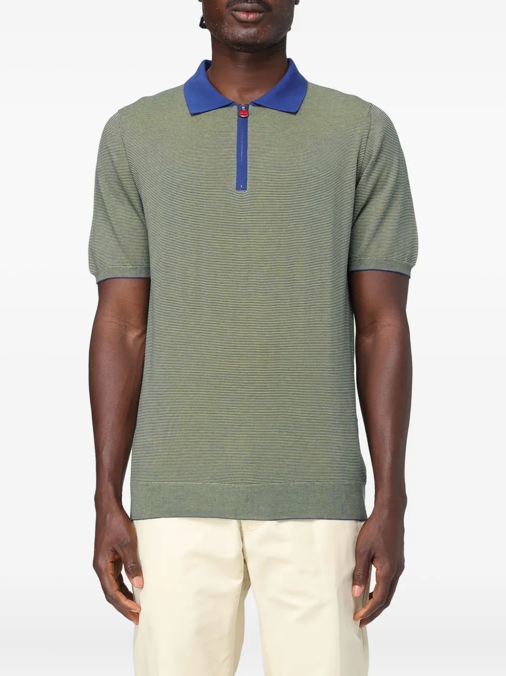 Kiton striped zip-neck polo shirt | Green | Image 1