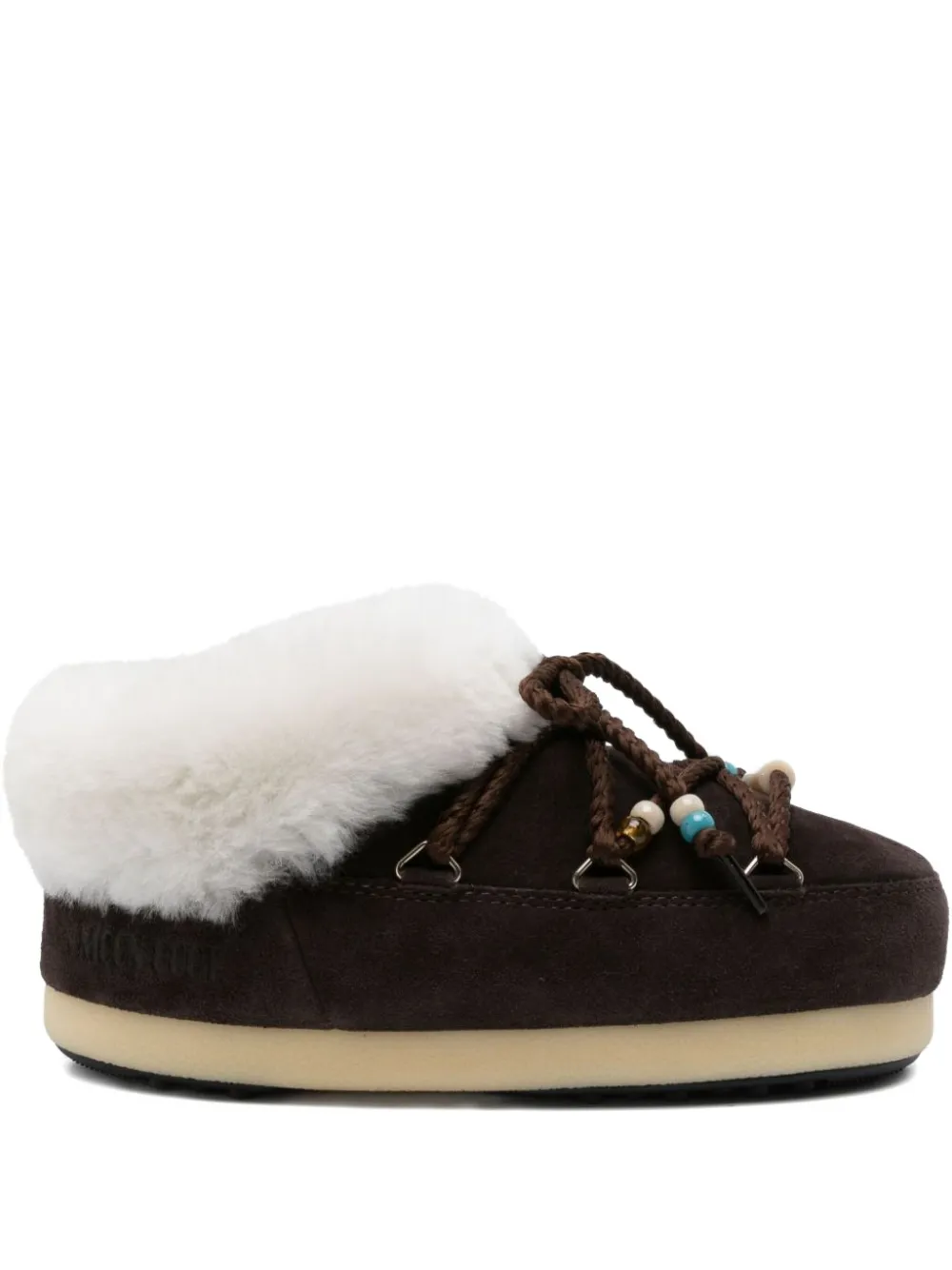 Moon Boot Evx Beaded Shearling Mules In Brown