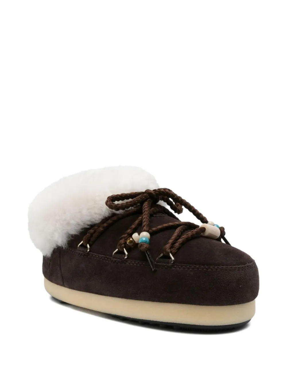 Moon Boot Evx Beaded Shearling Mules In Brown