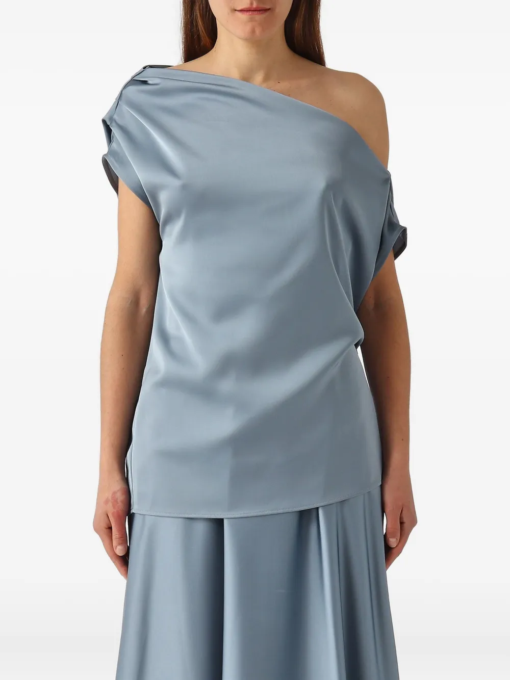 draped one-shoulder top