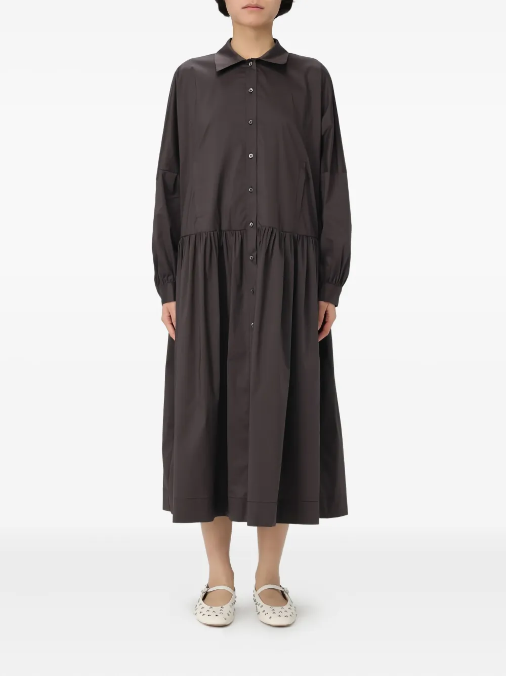 Liviana Conti buttoned gathered dress - Marrone