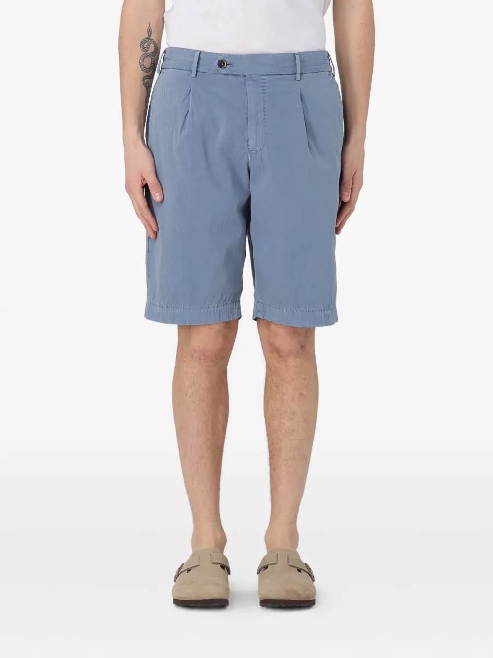 PT Torino pleated cotton shorts Blauw