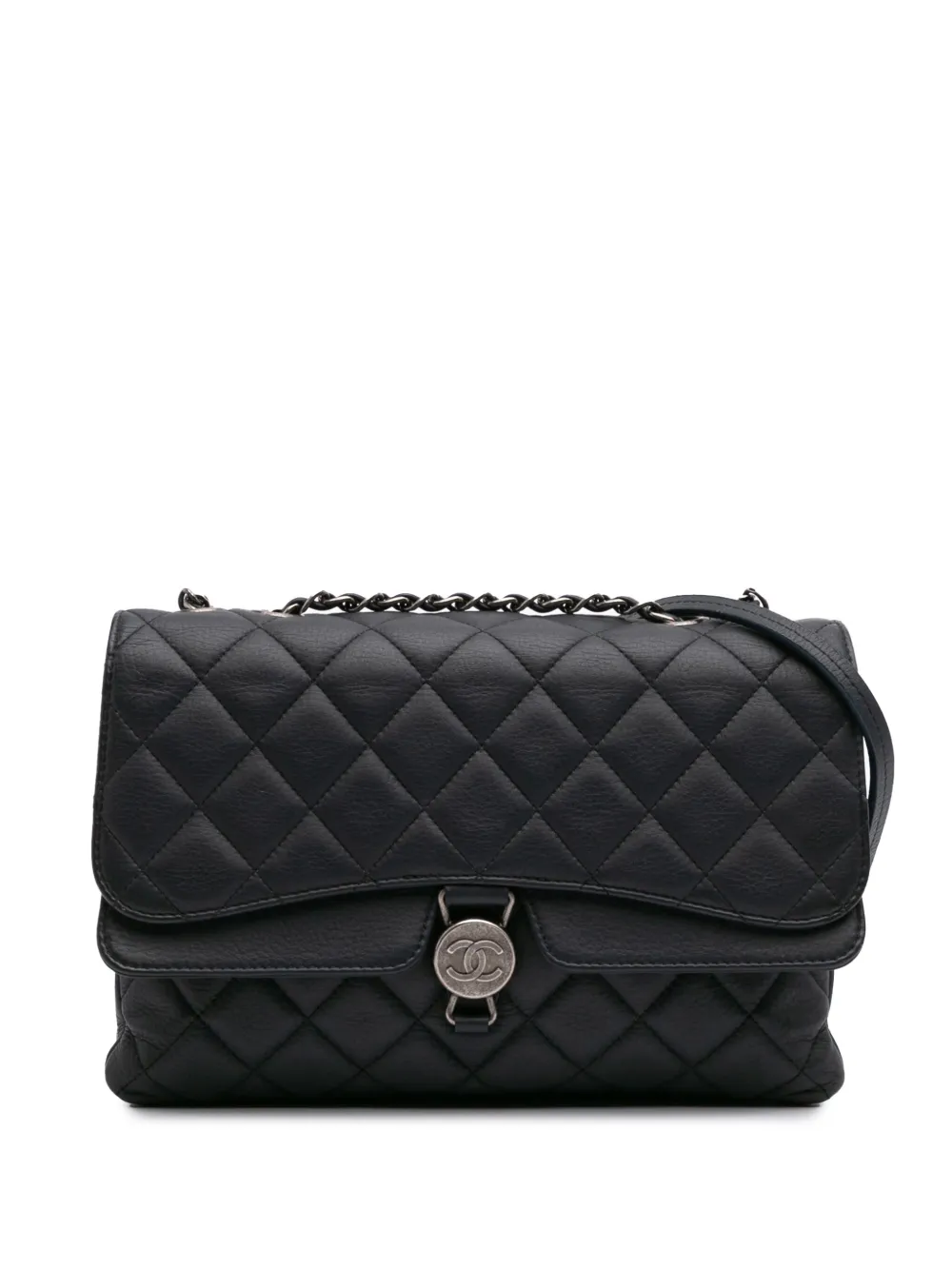 CHANEL Pre-Owned 2015-2016 Small Quilted Grained Calfskin CC Round Clasp Accordion Flap shoulder bag | Black | Image 1
