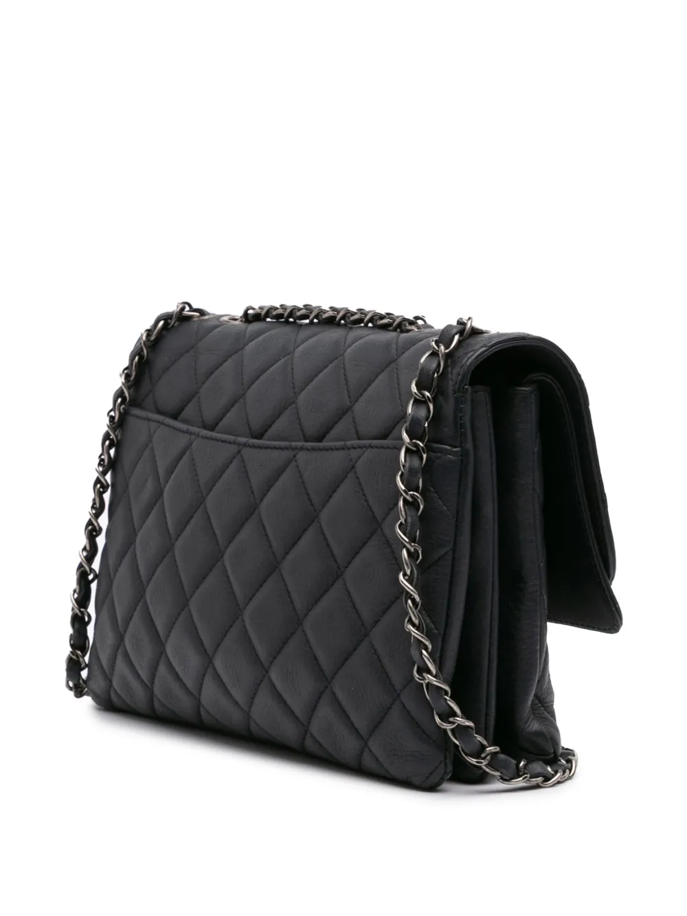 Pre-owned Chanel 2015-2016 Small Quilted Grained Calfskin Cc Round Clasp Accordion Flap Shoulder Bag