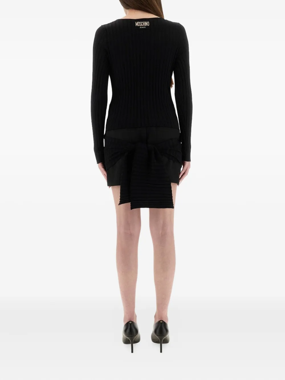MOSCHINO JEANS ribbed tie kmini dress - Zwart
