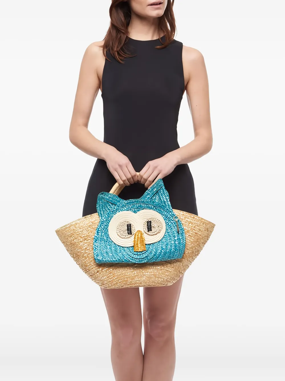 la milanesa owl-face straw shoulder bag Beige