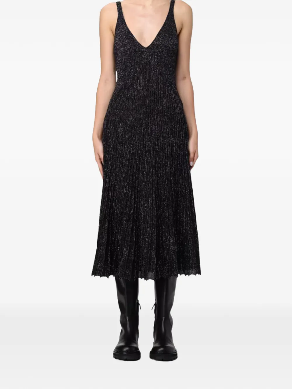 MOSCHINO JEANS V-neck pleated dress - Zwart