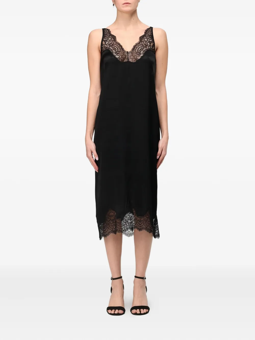 TWINSET lace-trimmed slip dress Zwart