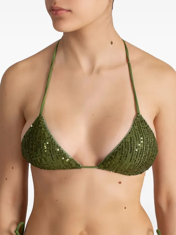 ビキニ MC2 SAINT BARTH Women Swimsuit LEH0001 GREEN MC2 Saint Barth Sequin Triangle Bikini Top | Green | FARFETCH