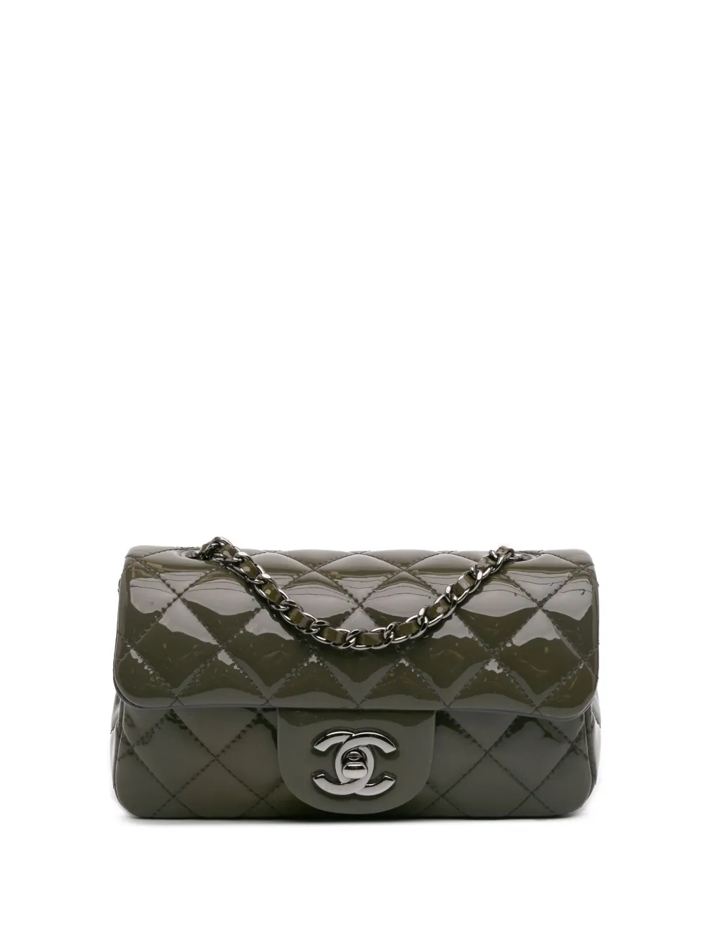 CHANEL Pre-Owned Classic Jersey Single Flap liten rektangulär lackad axelremsväska från 2014 | grön | Image 1