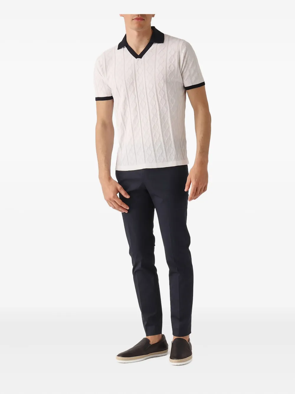 Della Ciana cable-knit V-neck polo shirt | Image 2